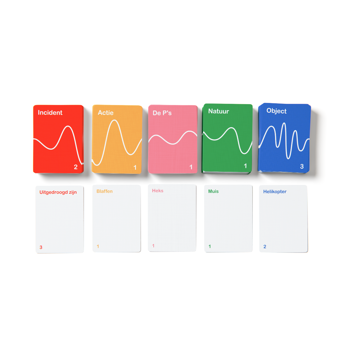 Set of colorful cards with text and wave graphics on a white background