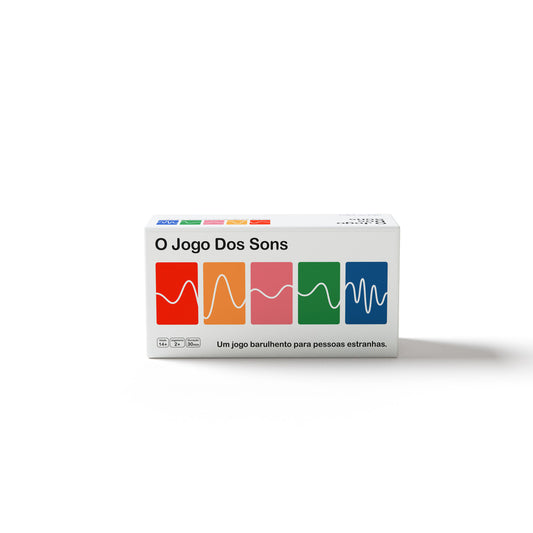 That Sound Game is now available in Portuguese. Caixa colorida do jogo 'O Jogo Dos Sons' com padrões de ondas sonoras e texto em português.