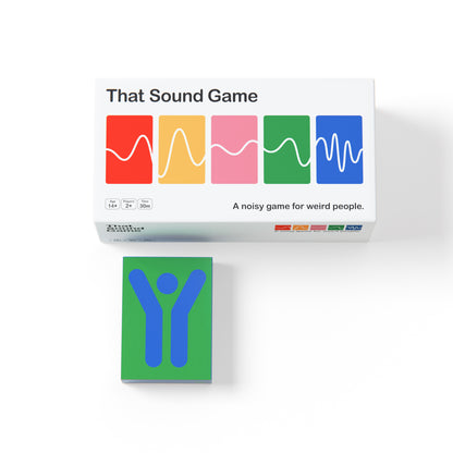 Board game box titled "That Sound Game" with colourful waveforms on the cover, accompanied by software box with blue human-like figure on a green background, titled "Uncuffed Pack."