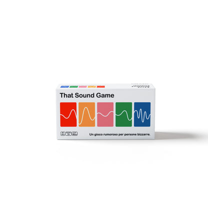 That Sound Game is now available in Italian. Scatola di gioco intitolata 'That Sound Game' con forme d'onda colorate e testo in italiano.